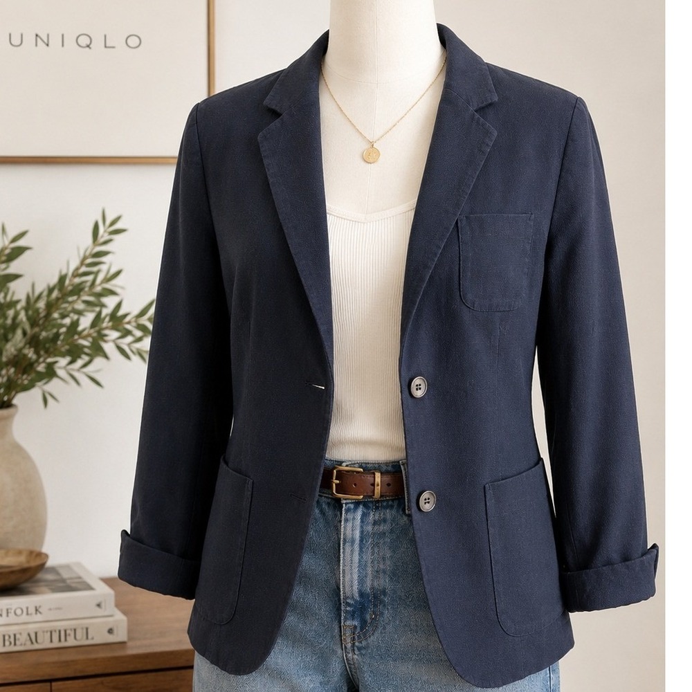 Uniqlo Womens Blazer Navy Blue Single Button Casual Workwear L